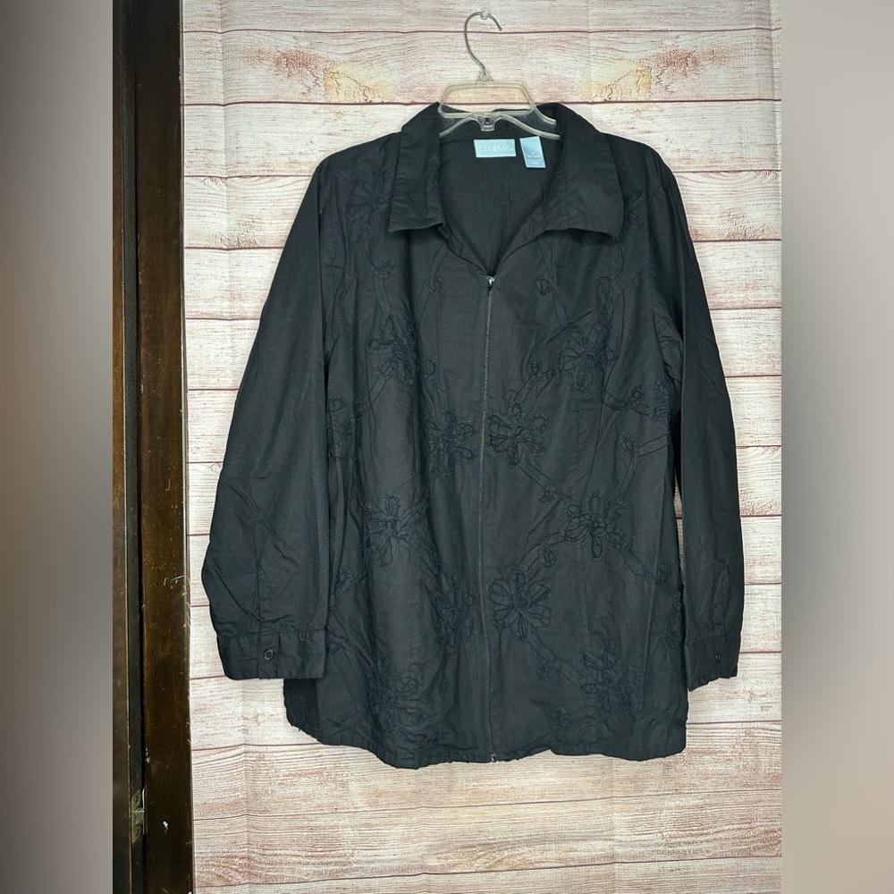 Black zip up w embroidered flowers